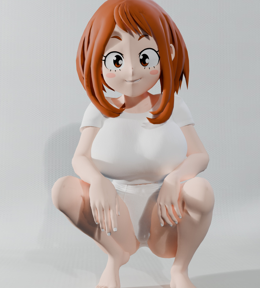 1girl 3d big_breasts boku_no_hero_academia breasts brown_eyes brown_hair shirt underwear uraraka_ochako viewportnorm