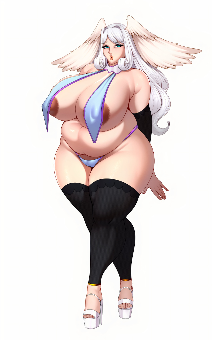 1girl big_ass big_breasts bikini cute gloves lingerie long_hair m_jr_art melia_antiqua milf platform_shoes posing seductive seductive_face sexy thick thighs white_hair wings wings_on_head xenoblade_(series)