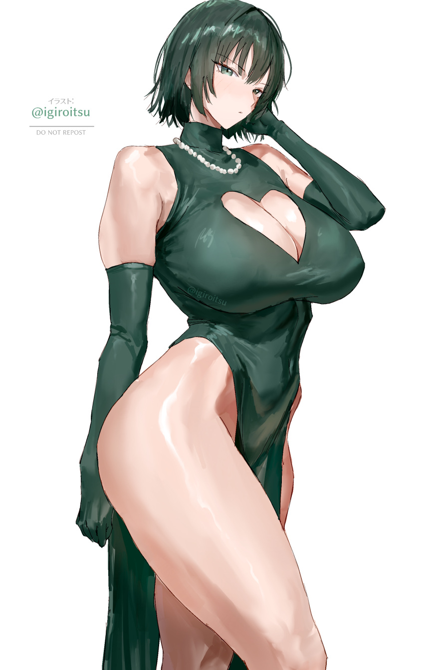 1girl big_breasts bubble_butt cleavage fubuki fubuki_(one-punch_man) green_eyes green_hair horny igiroitsu inviting_to_sex looking_at_viewer one-punch_man pose standing teasing thick_thighs