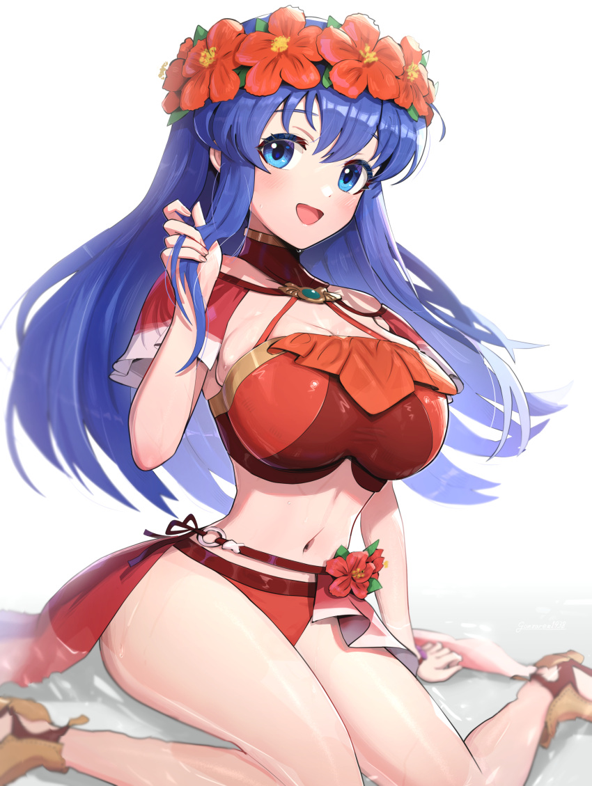 1girl 1girl absurd_res alluring big_breasts bikini blue_hair fire_emblem fire_emblem:_the_binding_blade fire_emblem_heroes gonzarez high_res intelligent_systems lilina_(fire_emblem) lilina_(summer)_(fire_emblem) nintendo official_alternate_costume swimsuit
