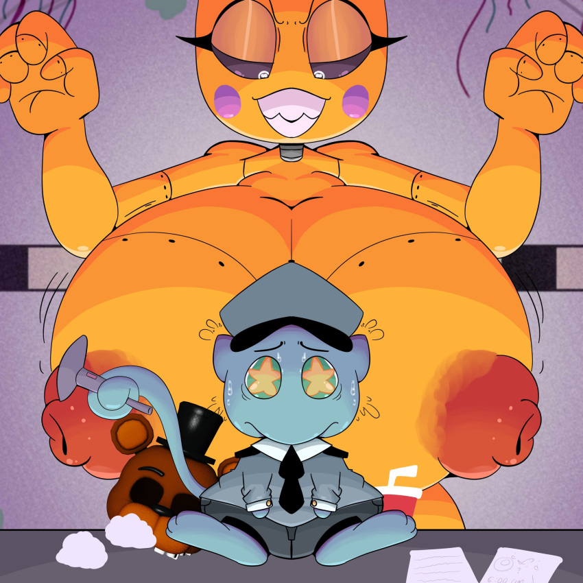 1:1 1girl animatronic anthro avian big_breasts bird blue_body breasts chicken duo five_nights_at_freddy's five_nights_at_freddy's_2 galliform gallus_(genus) generation_1_pokemon gerdash high_res huge_breasts hyper_breasts legendary_pokemon machine male mew mew_(pokemon) milian_(mew_lindo) nintendo nipples phasianid pink_nipples pokemon pokemon_(species) robot scared scottgames shiny_pokemon star_eyes toy_chica_(fnaf) yellow_body