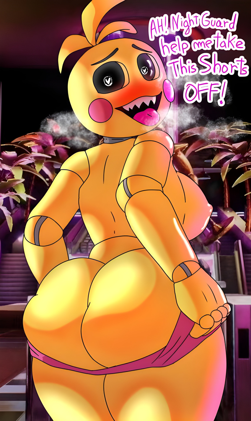 1girl 1girl 1girls ai_upscaled animatronic artist_request ass big_ass big_breasts blush breasts breath breath_cloud chicken five_nights_at_freddy's five_nights_at_freddy's_2 in_heat pulling_down_pants robot scottgames sharp_teeth tongue tongue_out toy_chica_(fnaf) toy_chica_(love_taste)