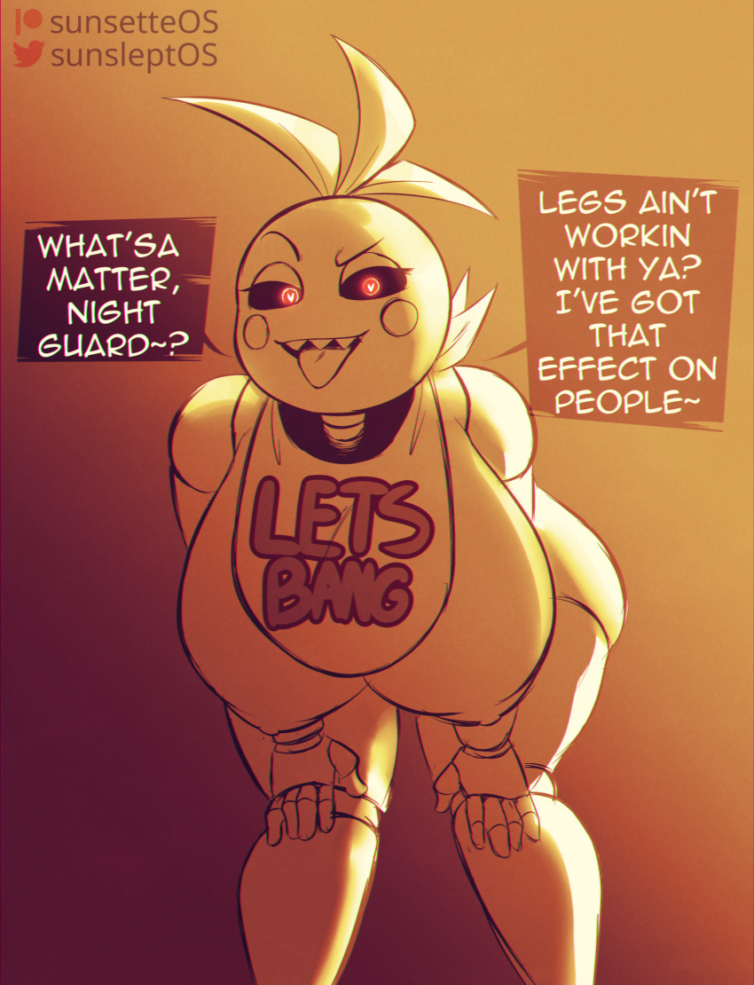 1girl 1girl 1girls animatronic anthro avian big_breasts breasts breasts_bigger_than_head breasts_out chicken five_nights_at_freddy's five_nights_at_freddy's_2 robot scottgames sunsleptos toy_chica_(fnaf)