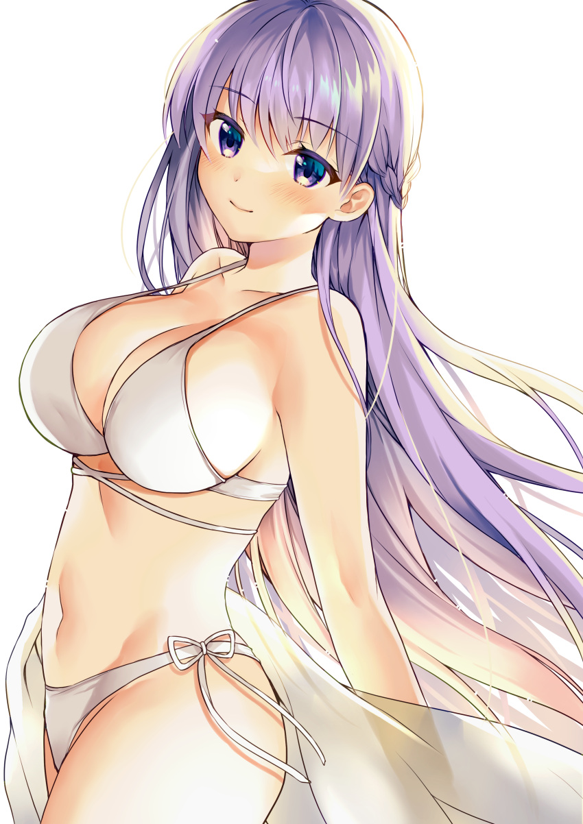 1girl 1girl absurd_res alluring bare_arms bare_shoulders big_breasts bikini blush braid cleavage collarbone commission commissioner_upload cowboy_shot fire_emblem fire_emblem:_the_binding_blade halterneck high_res intelligent_systems long_hair looking_at_viewer midriff navel nintendo purple_eyes purple_hair signature skeb_commission sophia_(fire_emblem) stomach string_bikini swimsuit thighs transparent_background very_long_hair white_bikini yam_(yamap_mako)