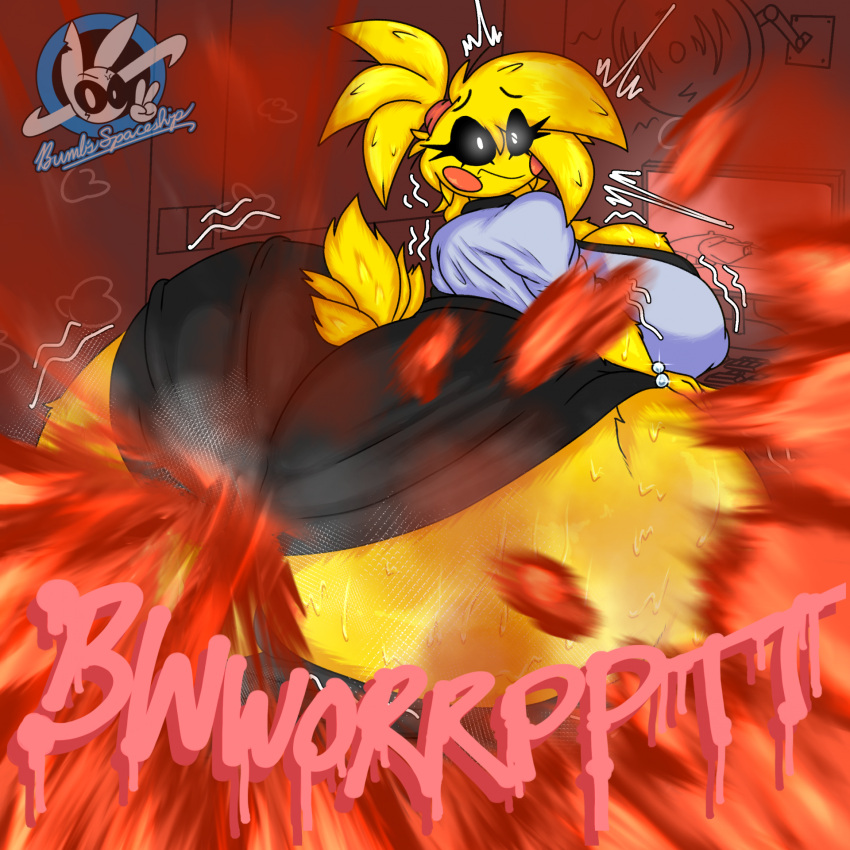 1girl 1girls animatronic animatronic_female anthro ass ass_bigger_than_head avian big_ass big_ass big_breasts breasts breasts_bigger_than_head bumbsspaceship chicken chicken_girl colored_fart fart fart_cloud fart_fetish five_nights_at_freddy's five_nights_at_freddy's_2 onomatopoeia red_fart robot sweat sweating sweaty sweaty_ass sweaty_body sweaty_butt toy_chica_(fnaf)