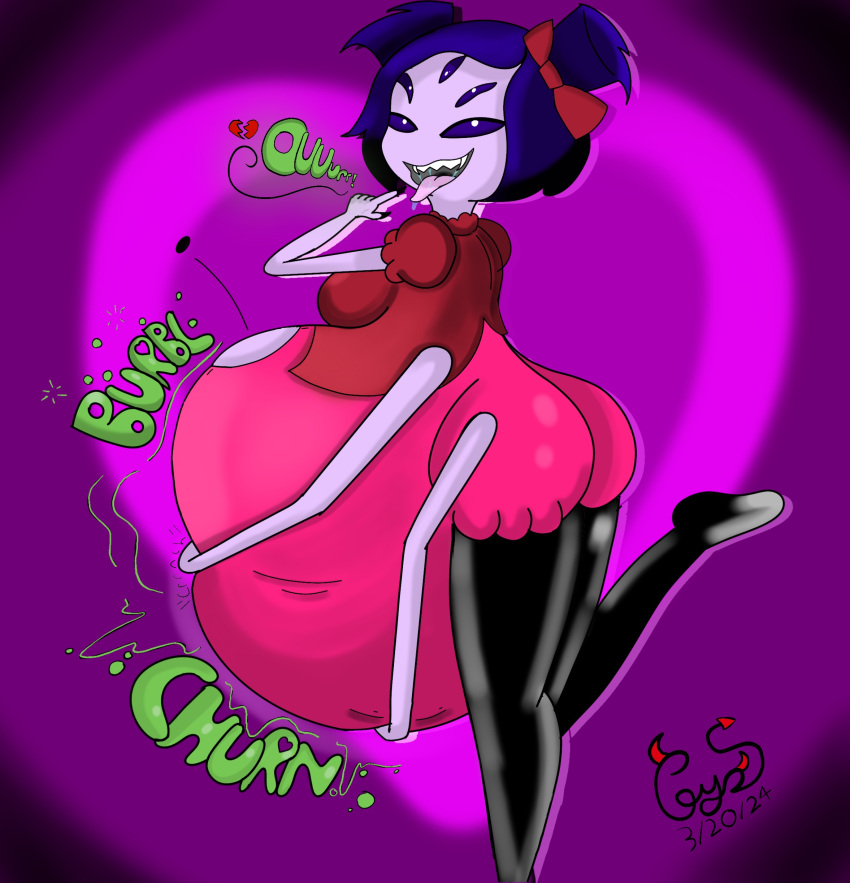 1girl 1girls arachnid arachnid_humanoid ass big_ass big_breasts breasts drooling muffet onomatopoeia saliva spider spider_girl spider_humanoid toby_fox undertale vore vore_belly voresketcher21