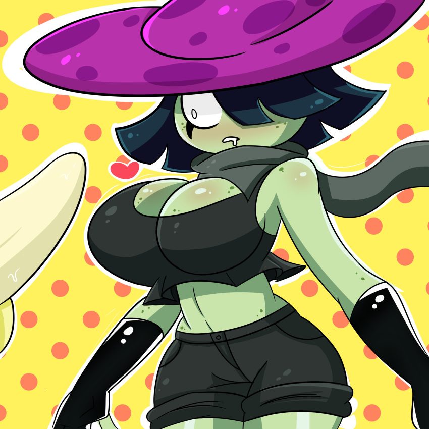 1girl ass banana big_ass big_breasts black_hair breasts cap fungus fungy hair nightcap_(pvz:h) plant plants_vs_zombies plants_vs_zombies:_heroes pvz r_bismut rbismut