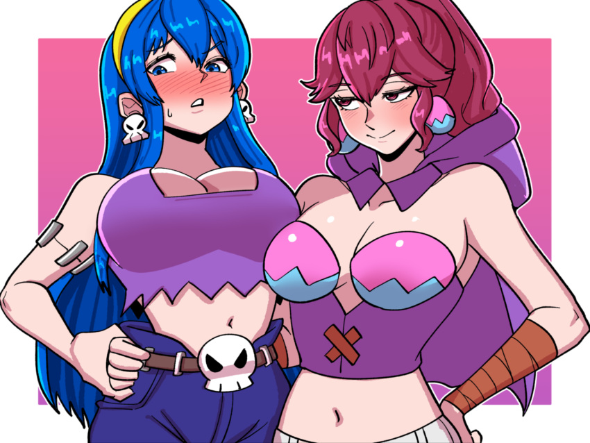 2_girls alluring alternate_breast_size_(larger) anna_(fire_emblem) big_breasts blue_eyes blue_hair caeda_(fire_emblem) cosplay fire_emblem fire_emblem_heroes fire_emblem_warriors high_res intelligent_systems mnejing30 multiple_girls nintendo red_hair rottytops rottytops_(cosplay) shantae_(series) sky_(shantae)
