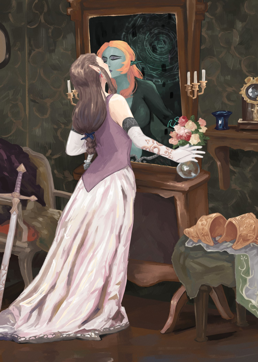 2_girls bangs big_breasts black_skin breasts brown_hair closed_eyes couple duo elf eyeshadow female/female female_only friends grey_eyeshadow grey_skin hylian kisexey kisexey_(artist) kissing lips lipstick long_hair love makeup midna multicolored_skin multiple_girls mutual_yuri nintendo orange_hair parted_bangs pointy_ears princess purple_lipstick romantic romantic_couple the_legend_of_zelda the_legend_of_zelda:_twilight_princess twili_midna twilight_princess two-tone_skin yuri zelda_(twilight_princess)