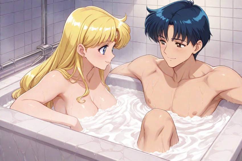 1boy 1girl accurate_art_style adult_swim alan_(sailor_moon) athletic_male bath bathing bathing_together bathroom big_breasts bishoujo_senshi_sailor_moon bishoujo_senshi_sailor_moon_r bishoujo_senshi_sailor_moon_r_the_movie bishoujo_senshi_sailor_moon_s bishoujo_senshi_sailor_moon_s_the_movie bishoujo_senshi_sailor_moon_supers bishoujo_senshi_sailor_moon_supers_the_movie blonde_hair blue_eyes blue_hair brown_eyes fire_dragon_(artist) fit_male former_boyfriend former_girlfriend friends in_bathtub minako_aino nude old_friend toei_animation toonami viz_media