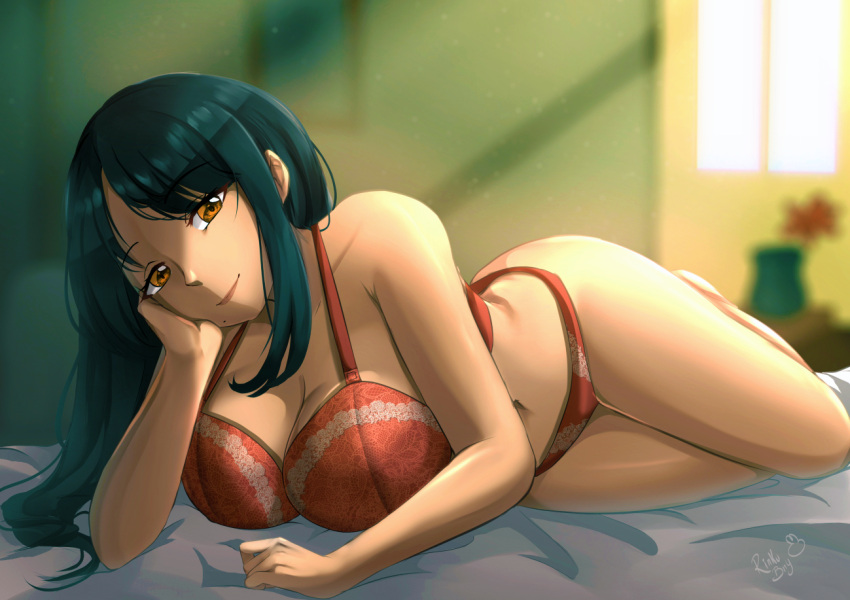 1girl 1girl 1girl alluring bedroom bedroom_eyes big_breasts big_breasts brown_eyes dark_hair female_focus female_only laying_down laying_on_bed laying_on_side lingerie long_hair mole_under_mouth nintendo rinku_bny seducing seductive_look seductive_smile sharla_(xenoblade) smile thighs xenoblade_(series) xenoblade_chronicles