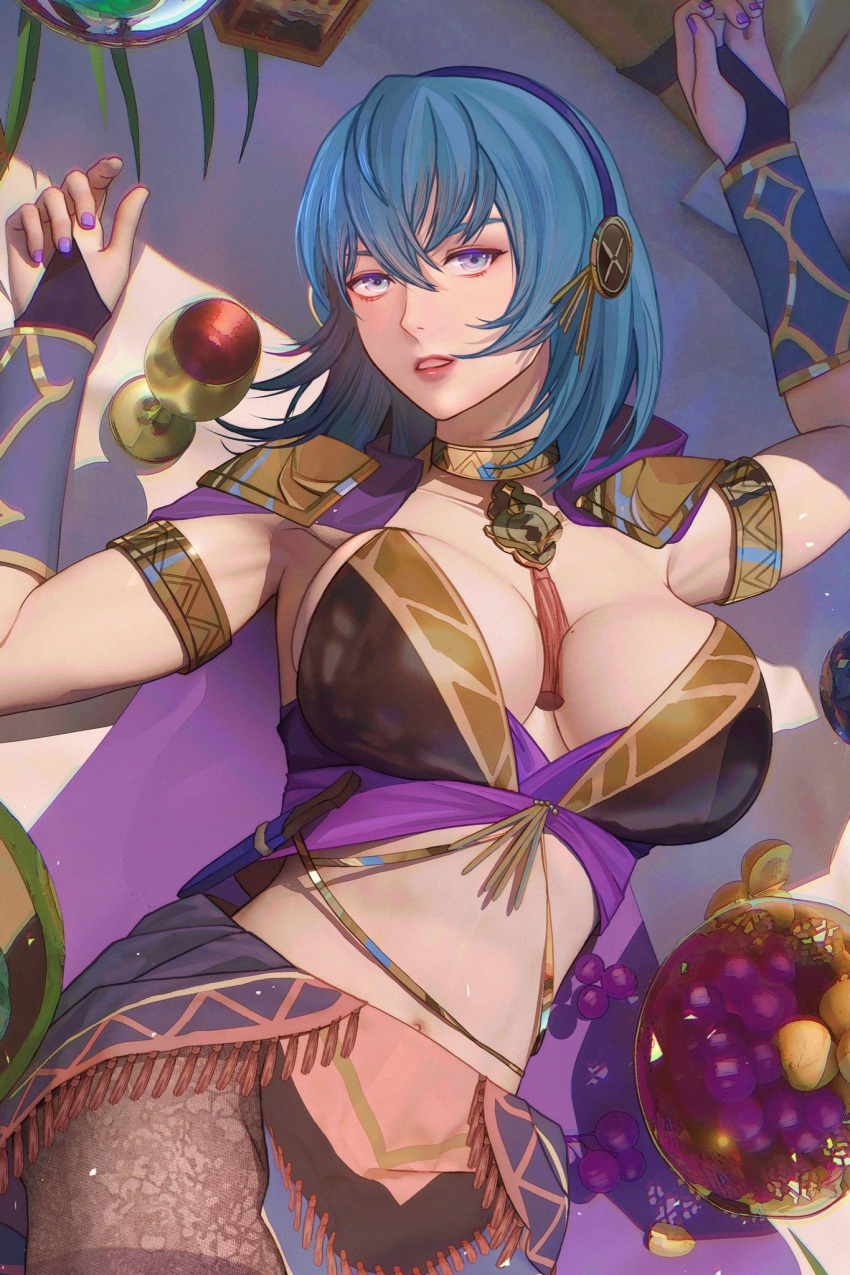 1girl alcohol alluring big_breasts byleth_(fire_emblem) byleth_(fire_emblem)_(female) byleth_(jehanna)_(fire_emblem_(female) cup drinking_glass fire_emblem fire_emblem:_three_houses fire_emblem_heroes food fruit grapes intelligent_systems irisli0224 nintendo tagme teal_eyes teal_hair wine wine_glass