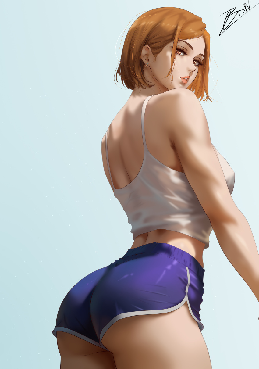 1girl big_breasts brnn brown_eyes brown_hair bubble_butt cleavage horny inviting_to_sex jujutsu_kaisen kugisaki_nobara looking_at_viewer nobara_kugisaki pose standing teasing thick_thighs