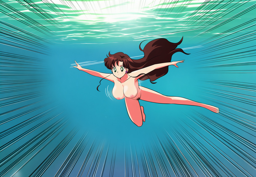 1girl accurate_art_style adult_swim alluring bare_legs big_breasts bishoujo_senshi_sailor_moon bishoujo_senshi_sailor_moon_r bishoujo_senshi_sailor_moon_r_the_movie bishoujo_senshi_sailor_moon_s bishoujo_senshi_sailor_moon_s_the_movie bishoujo_senshi_sailor_moon_supers bishoujo_senshi_sailor_moon_supers_the_movie brown_hair completely_nude_female fun_guy_(artist) green_eyes makoto_kino nude ocean pubic_hair pussy skinny_dipping swimming toei_animation toonami underwater viz_media
