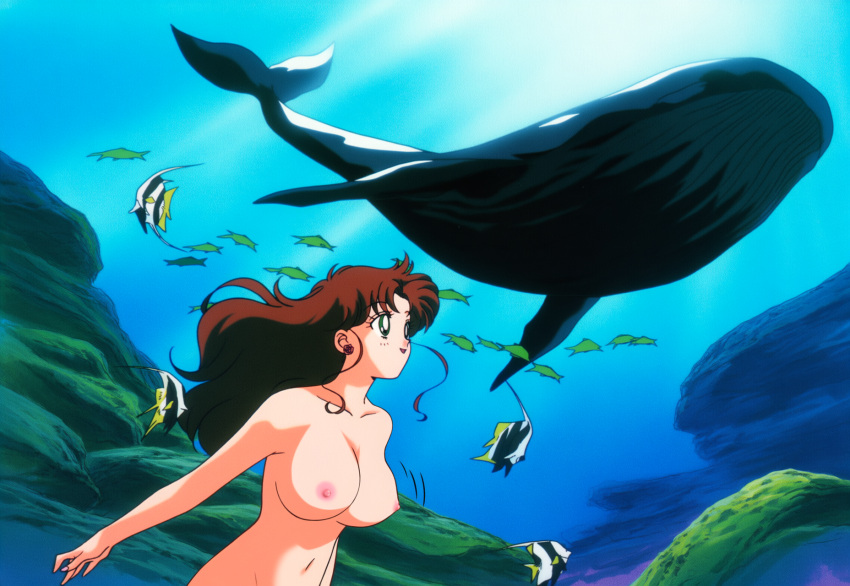 1girl accurate_art_style adult_swim alluring big_breasts bishoujo_senshi_sailor_moon bishoujo_senshi_sailor_moon_r bishoujo_senshi_sailor_moon_r_the_movie bishoujo_senshi_sailor_moon_s bishoujo_senshi_sailor_moon_s_the_movie bishoujo_senshi_sailor_moon_supers bishoujo_senshi_sailor_moon_supers_the_movie brown_hair completely_nude_female fish fun_guy_(artist) green_eyes makoto_kino nude ocean skinny_dipping swimming toei_animation toonami underwater viz_media