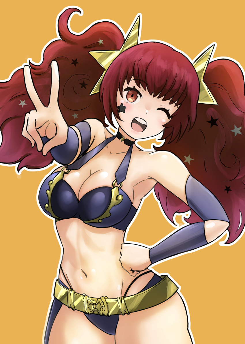 1girl 1girl absurd_res alluring alternate_costume alternate_hairstyle big_breasts bikini_day cianter cleavage facial_mark fire_emblem fire_emblem_engage hair_ornament hashtag-only_commentary high_res intelligent_systems long_hair looking_at_viewer nintendo open_mouth red_eyes red_hair smile star_(symbol) star_facial_mark star_hair_ornament twin_tails yunaka_(fire_emblem)
