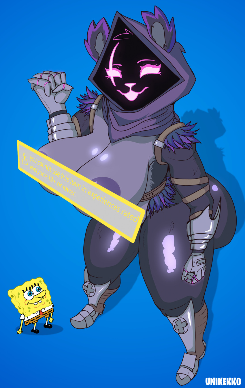 1boy 1girl anthro ass big_breasts breasts crossover female fortnite male nude raven_team_leader spongebob spongebob_squarepants unicuck
