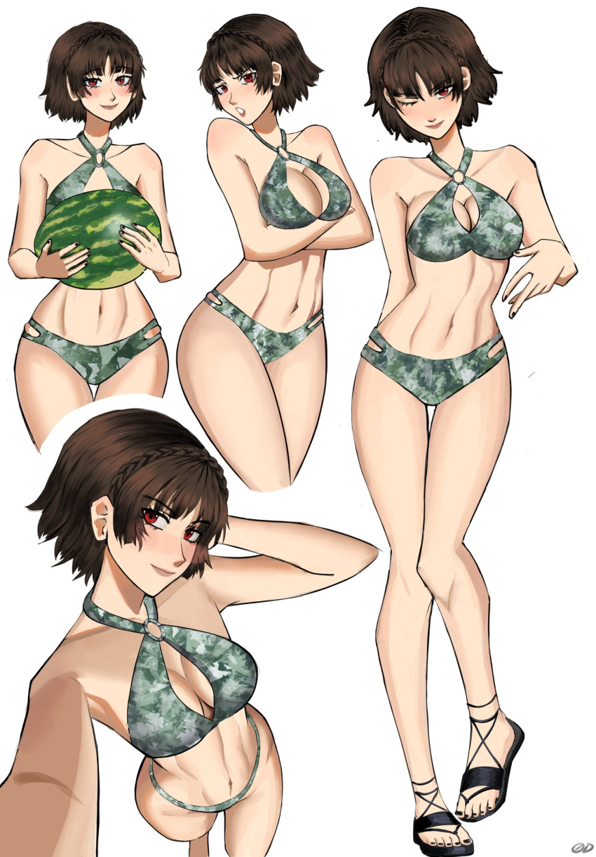1girl 1girl 1girl alluring alternate_costume athletic_female atlus big_breasts chaosoded cleavage female_only fit_female makoto_niijima medium_breasts persona persona_5 sega silf swimsuit