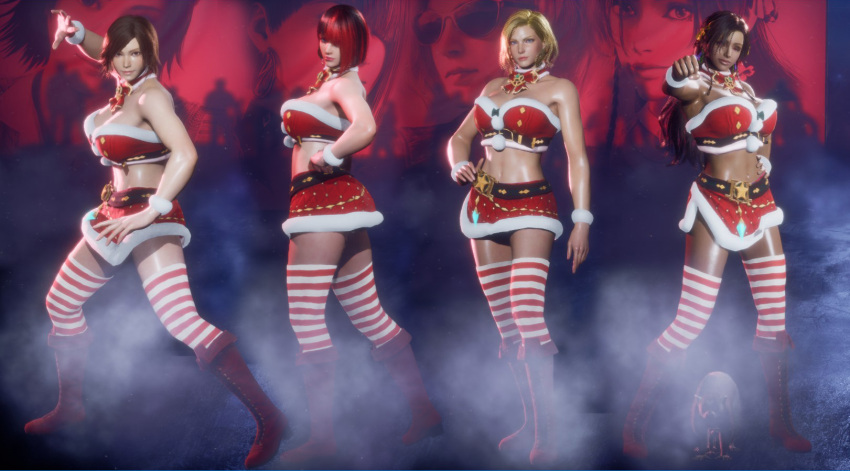1girl anna_williams asuka_kazama big_breasts blonde_hair christmas christmas_outfit cleavage deviantart female_only fighting_game kazama_asuka mature_female miary_zo midriff milf mod namco navel nina_williams silf silfs sisters tekken tekken_8 thick_thighs video_game_character
