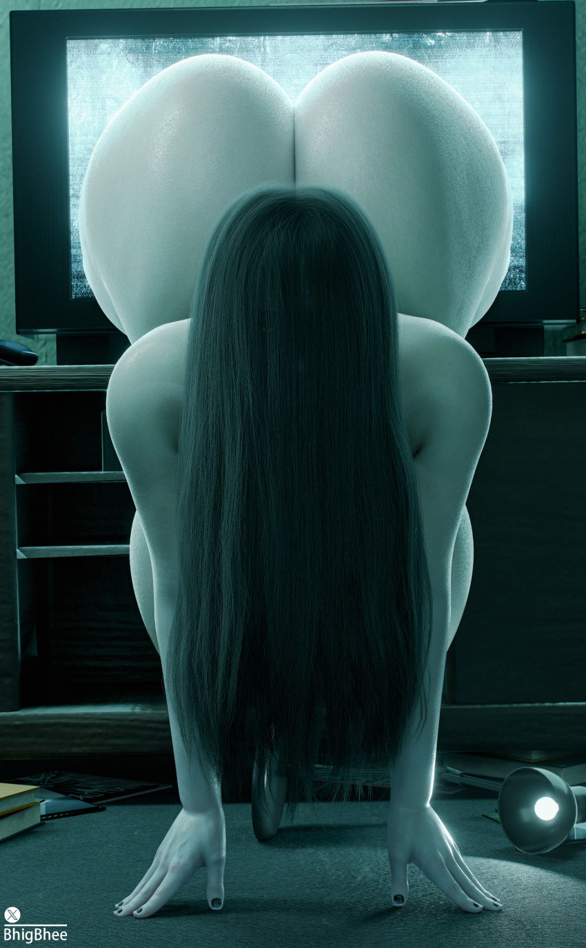 1girl bent_over bhigbhee big_breasts black_eyes black_hair bubble_butt cleavage doggy_position horny inviting_to_sex looking_at_viewer naked naked_female nude nude_female pose sadako shaved_pussy teasing the_ring thick_thighs yamamura_sadako