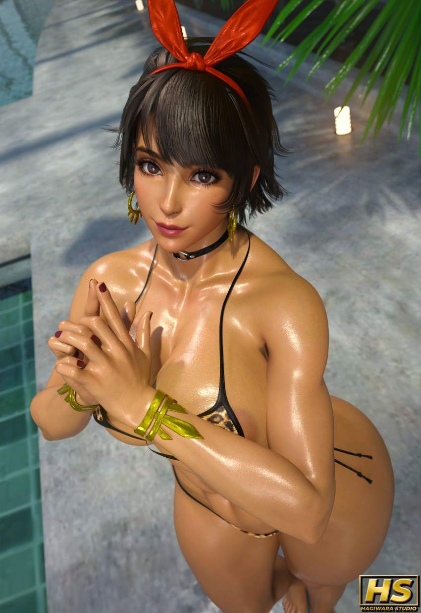 1girl 3d alluring ass big_breasts black_hair brown-skinned_female brown_skin hagiwara_studio hair josie_rizal namco posing short_hair tekken tekken_7 thick_thighs thighs voluptuous voluptuous_female