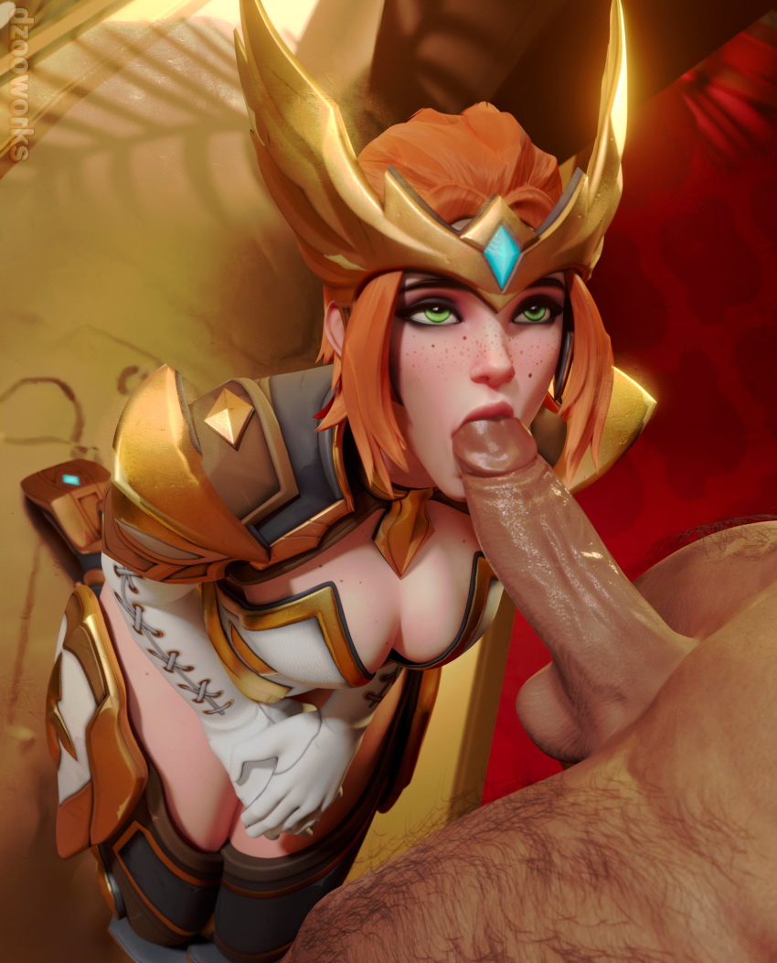 1boy 1girl 1girls 3d 3d_(artwork) 3d_art 3d_artwork 3d_model 4k archangel_freja art big_breasts blender blender_(software) blizzard_entertainment breasts crown dark-skinned_male digital_art digital_artwork_(media) digital_media digital_media_(artwork) dzooworks faceless_male fellatio freja_(overwatch) freja_skov gold_jewelry green_eyes high_res highres large_penis looking_at_partner looking_up male muscular muscular_male orange_hair overwatch overwatch_2 pale-skinned_female pale-skinned_male partially_clothed penis penis_in_mouth short_hair tagme teasing video_games watermark wet wet_penis