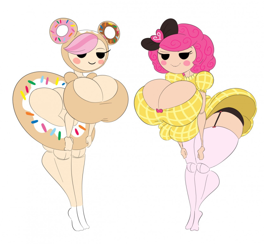 2girls absurd_res accessory alternate_costume ass big_ass big_breasts black_bow black_eyes blouse blush blush_stickers breasts bubble_ass bubble_butt busty button_eyes child_bearing_hips cleavage cleavage_overflow closed_mouth clothed clothing cowboy_shot crumbs_sugar_cookie curly_hair curvaceous curvy curvy_figure digital_media_(artwork) doll doll_joints donut donutella dress duo feet feet_up female female_focus female_only full_body fully_clothed garter_belt hair hair_bun hairbow hand_on_thigh headband hi_res hood hourglass_figure huge_ass huge_breasts human humanoid lalaloopsy large_breasts light_skin light_skinned_female living_doll looking_at_viewer mannequin mature_female miniskirt mob_face multiple_females multiple_girls pattern pink_hair pink_legwear plaid plaid_dress puffy_sleeves seductive seductive_smile short_hair simple_background skimpy slim_waist tasteofchoklit thick_thighs thighs thunder_thighs tokidoki twintails underwear voluptuous white_background wide_hips yellow_dress