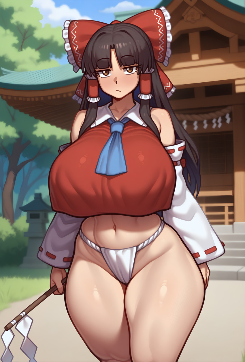 1girl ai_generated ass big_ass big_breasts breasts fundoshi gradm huge_ass reimu_hakurei touhou