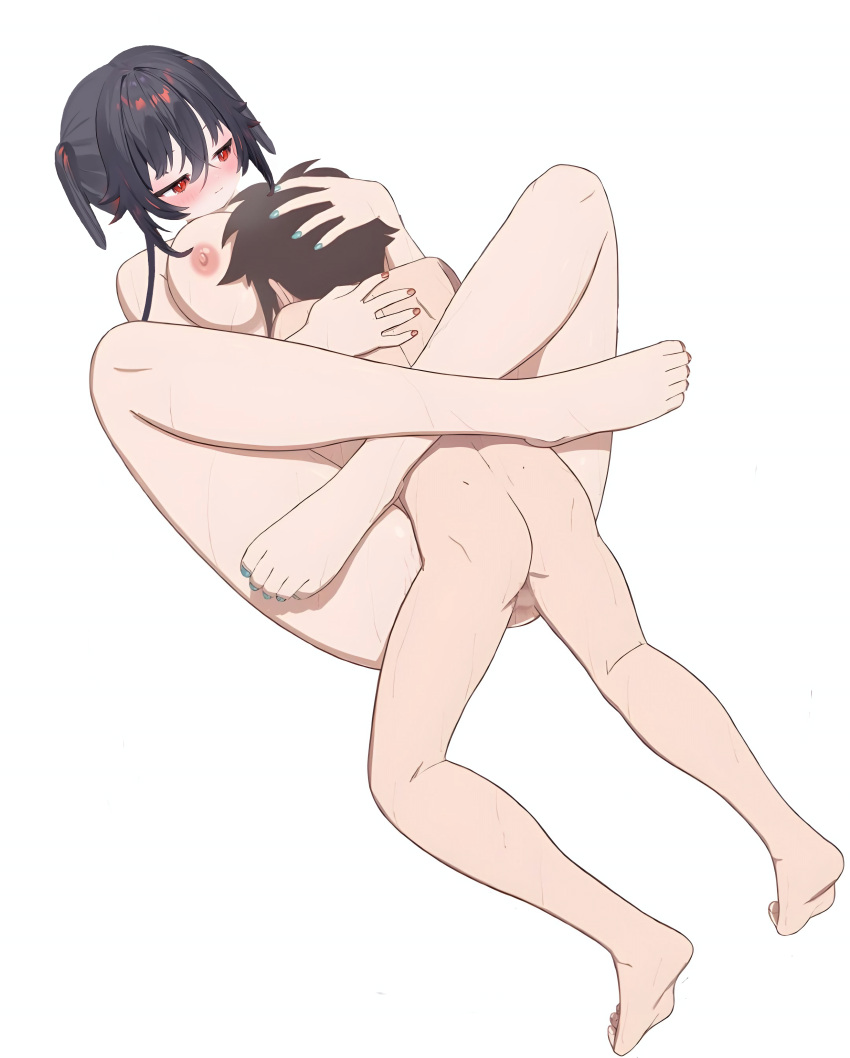 1boy 1girl big_breasts black_hair brown_hair cute_feet cute_girl emo lolicon nude nude_female sexy_pose sylvie_ruru tagme tagme_(artist) tagme_(character) virtual_youtuber vtuber vtuberfanart