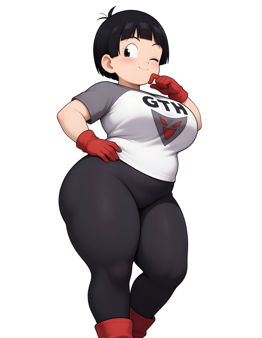 1girl absurd_res ai-generated ass big_ass big_breasts breasts dragon_ball dragon_ball_super dragon_ball_super_super_hero female_focus female_only female_solo full_body high_res one_eye_closed pan_(dragon_ball) solo_focus toei_animation white_background younger_female