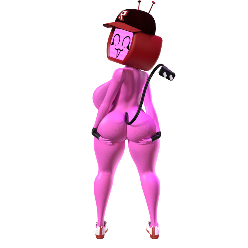 1girl big_ass big_breasts female_focus female_only holding_ass looking_at_viewer nude_female tail them4ch_(artist) thick_thighs tv tv_head tv_woman veeronica veeronica_(forsaken)