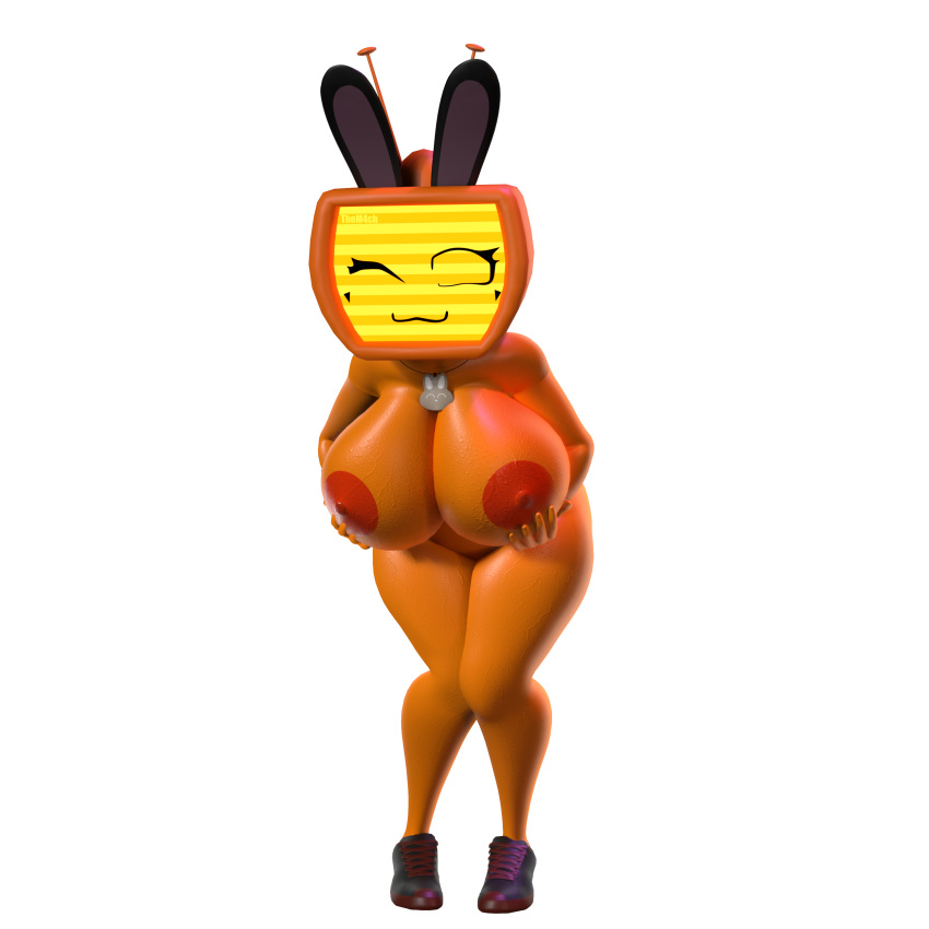 1girl big_breasts bunny_ears bunny_girl bunny_veeronica female_focus female_only forsaken_(roblox) holding_breast looking_at_viewer nude_female roblox tail them4ch_(artist) thick_thighs tv tv_head tv_woman veeronica veeronica_(forsaken) winking_at_viewer