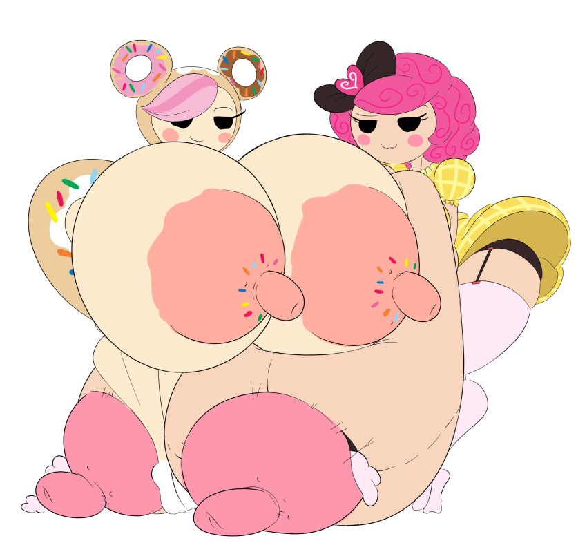 2girls absurd_res accessory alternate_costume areolae ass big_areola big_ass big_breasts big_nipples black_bow black_eyes blouse blush blush_stickers breasts breasts_out bubble_ass bubble_butt busty button_eyes cheek_blush child_bearing_hips closed_mouth clothed clothing cowboy_shot crumbs_sugar_cookie curly_hair curvaceous curvy curvy_figure digital_media_(artwork) doll doll_joints donut donutella_(tokidoki) dress duo feet feet_up female female_focus female_only fluffy full_body fully_clothed garter_belt garter_straps gigantic gigantic_breasts hair hair_bun hairbow hand_on_thigh headband hi_res hood hourglass_figure huge_ass huge_breasts human humanoid hyper hyper_areola hyper_areolae hyper_breasts hyper_nipples lalaloopsy large_breasts legwear light-skinned_female light_skin living_doll looking_at_viewer mannequin mature_female miniskirt mob_face multiple_females multiple_girls nipples pattern pink_hair pink_legwear pink_nipples plaid plaid_dress puffy_sleeves ripped seductive seductive_smile short_hair simple_background simple_eyes skimpy slim_waist small_waist solo solo_female solo_focus stockings tasteofchoklit thick_thighs thighhighs thighs thunder_thighs tits tokidoki twintails underwear voluptuous white_background wide_hips yellow_dress