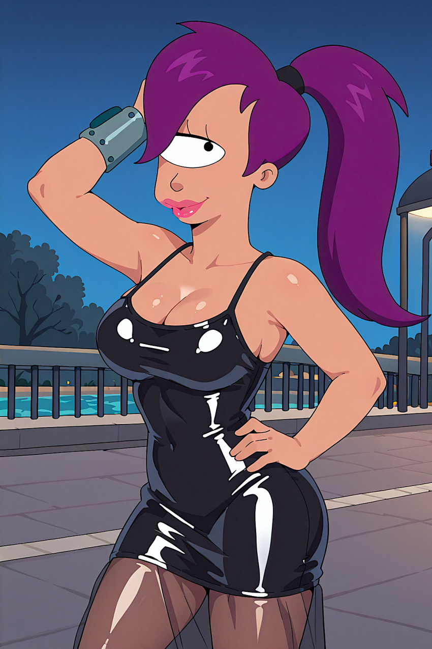 big_breasts futurama latex_dress no_bra smiling_at_viewer thighs turanga_leela