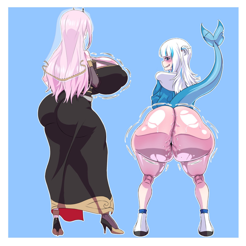 2_girls ass big_ass big_breasts breasts de_kurayami gawr_gura hololive huge_ass huge_breasts mori_calliope