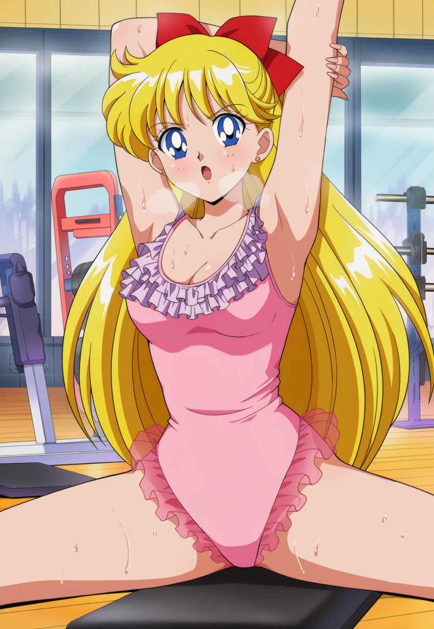 adult_swim alluring big_breasts bishoujo_senshi_sailor_moon bishoujo_senshi_sailor_moon_r bishoujo_senshi_sailor_moon_r_the_movie bishoujo_senshi_sailor_moon_s bishoujo_senshi_sailor_moon_s_the_movie bishoujo_senshi_sailor_moon_supers bishoujo_senshi_sailor_moon_supers_the_movie blonde_hair blue_eyes cleavage frilled_leotard gym gymnastics leotard minako_aino sepia_tone_(artist) toei_animation toonami viz_media