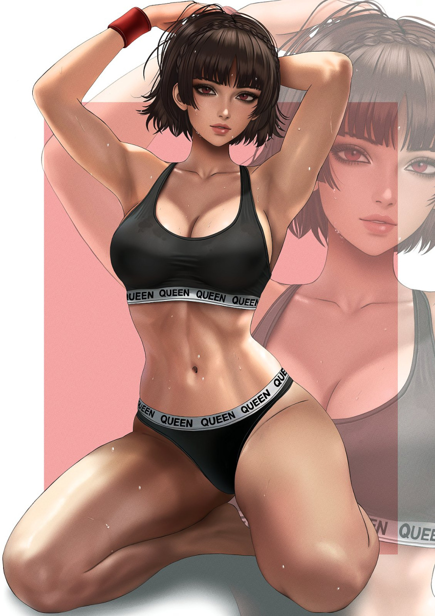 1girl 1girl alluring alternate_costume atlus big_breasts big_breasts brown_hair cleavage female_only kittymiya makoto_niijima megami_tensei persona persona_5 red_eyes sega short_hair silf
