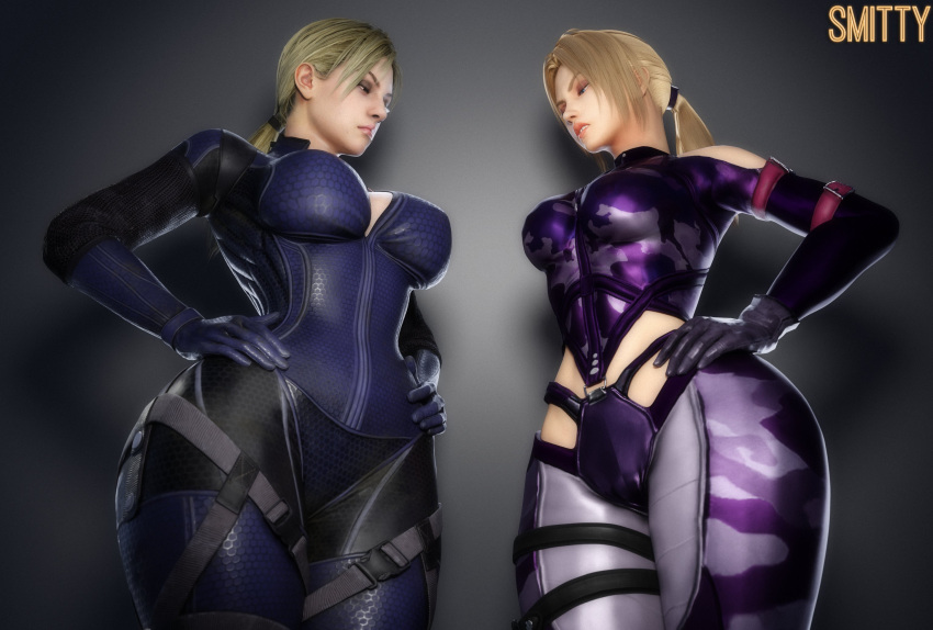 1girl 2_girls 3d bandai_namco battlesuit big_ass big_breasts big_thighs breasts capcom crossover curvaceous curvy curvy_figure fighting_game hips hourglass_figure huge_ass huge_breasts jill_valentine jill_valentine_(blonde) jill_valentine_bodysuit large_ass light-skinned_female light_skin mature mature_female namco namco_bandai nina_williams ponytail resident_evil resident_evil_5 slim_waist smitty34 standing standing_up tekken tekken_7 thick thick_hips thick_legs thick_thighs thighs twitter video_game_character video_game_franchise video_games voluptuous waist wide_hips wide_thighs