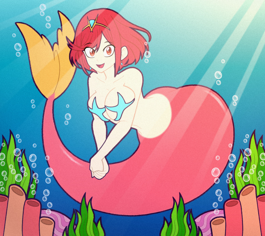 1girl big_breasts bottom_heavy female huge_breasts mermaid nintendo pyra pyra_(xenoblade) sea solo thick_thighs tonyneely underwater wide_hips xenoblade_(series) xenoblade_chronicles_2