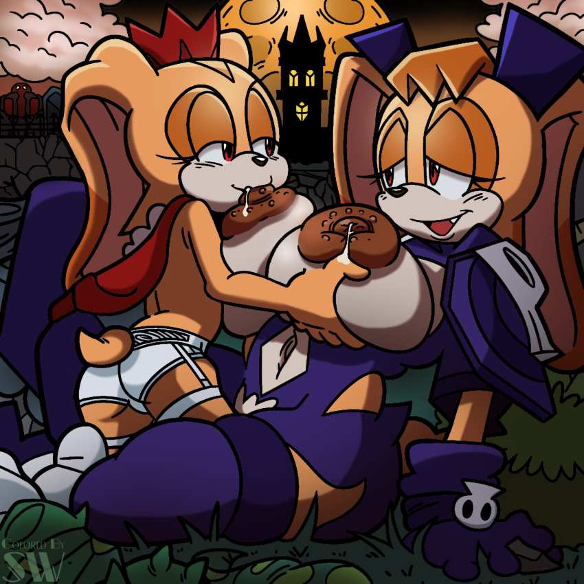 2girls aged_up big_breasts breasts cream_the_rabbit dark female female/female incest lingerie milk mobian night nipples rabbit red_eyes sega shadowwalk sonic_the_hedgehog_(series) underwear vampire vanilla_the_rabbit