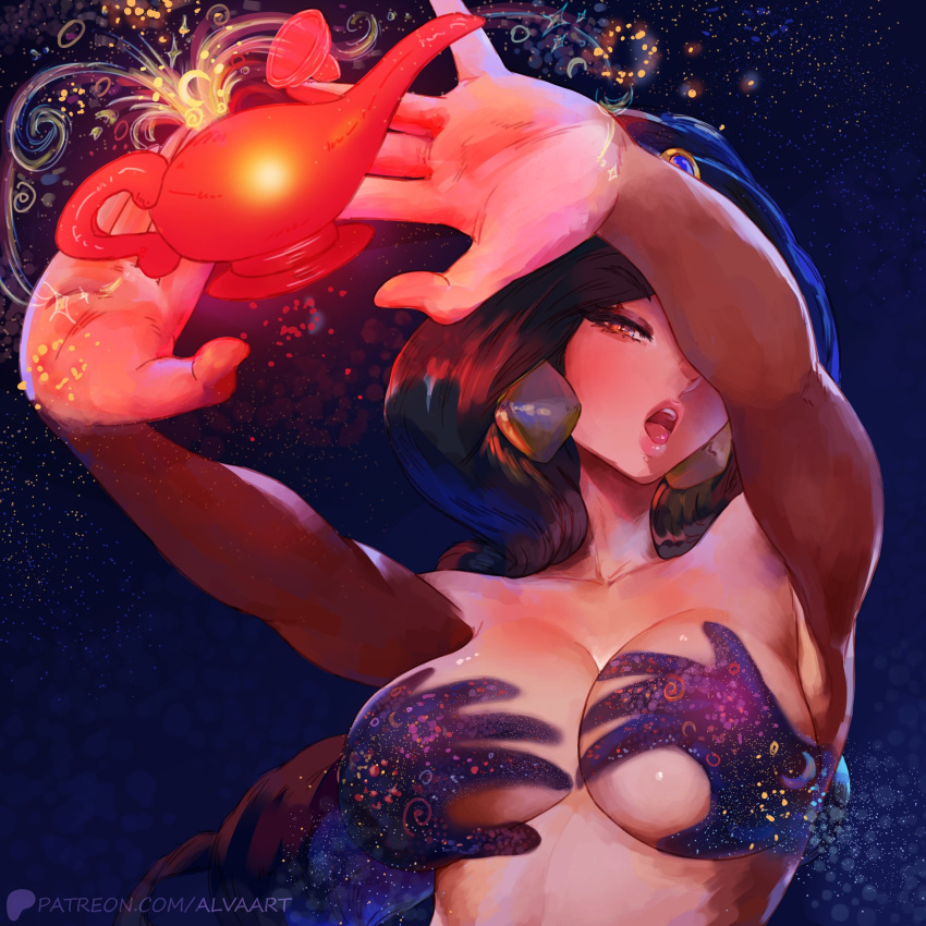 1girl aladdin_(1992_disney_film) aladdin_(series) alva_(artofalva) artofalva big_breasts black_hair brown_eyes bubble_butt cleavage dark-skinned_female disney disney_channel disney_princess horny inviting_to_sex jasmine_(aladdin) looking_at_viewer pose princess_jasmine standing teasing thick_thighs