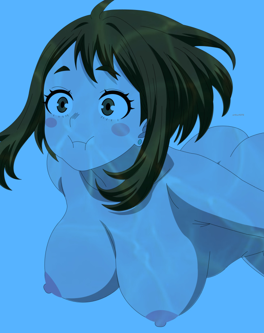 1girl anime arthur4272 ass big_breasts boku_no_hero_academia breasts female my_hero_academia nipples nude ochako_uraraka skinny_dipping solo swimming tagme toonami underwater water