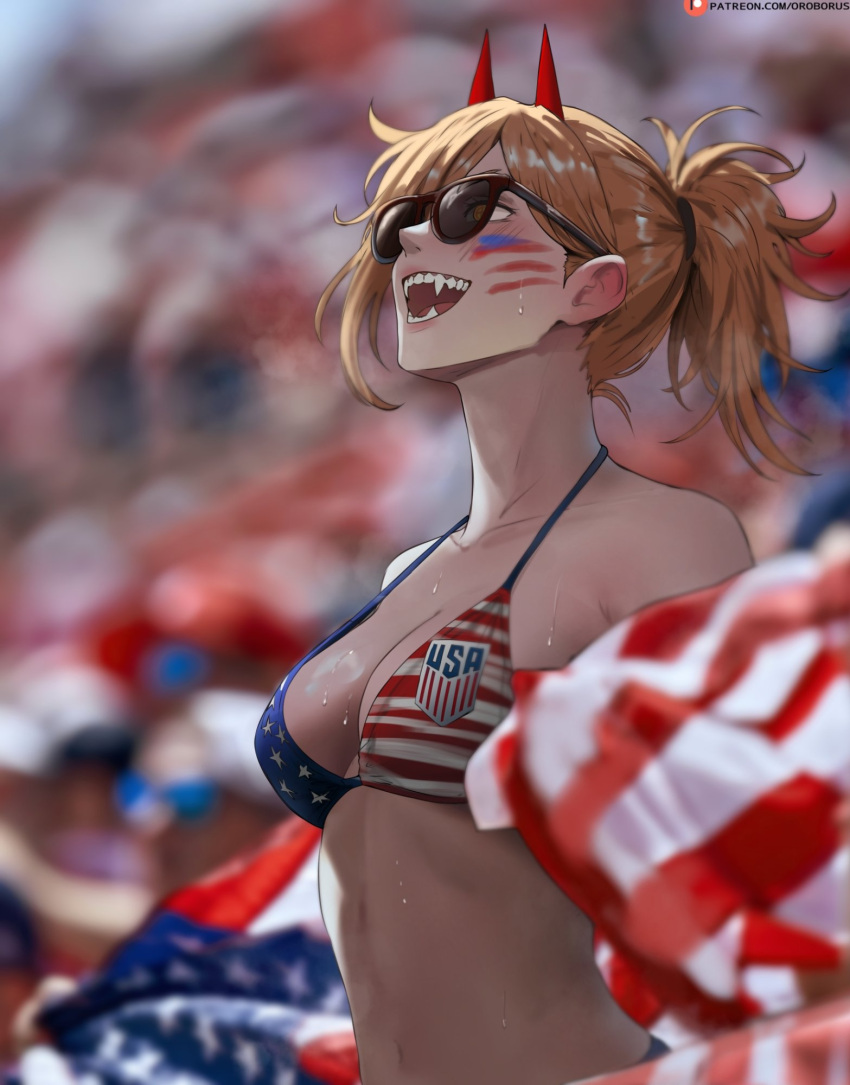 1girl big_breasts bikini bubble_butt chainsaw_man cleavage horny inviting_to_sex orange_eyes orange_hair oroborus pose power power_(chainsaw_man) standing swimsuit teasing thick_thighs